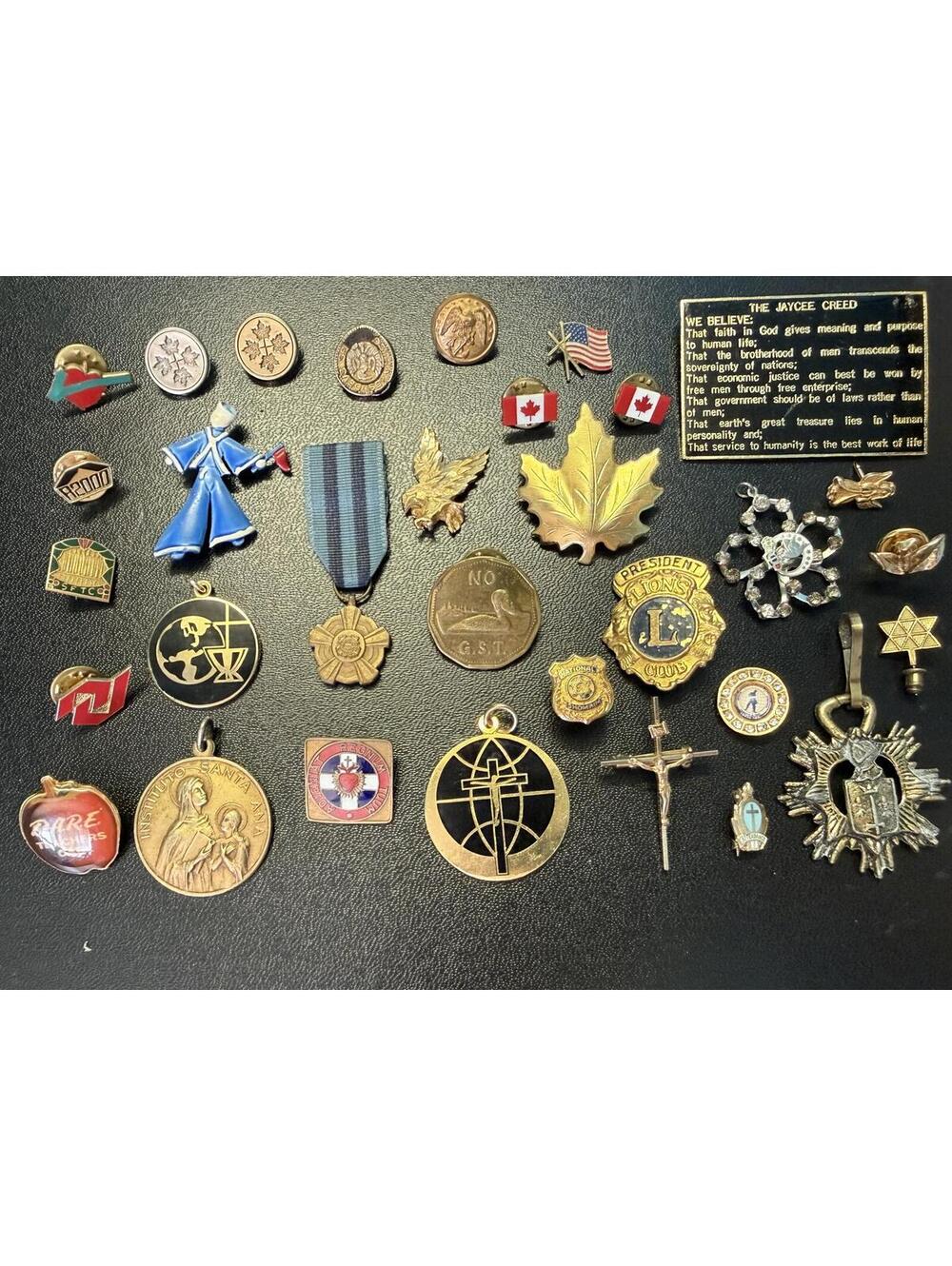 RARE Estate Lot Member Pendants Pins Buttons- Fraternal Military Religious Logos